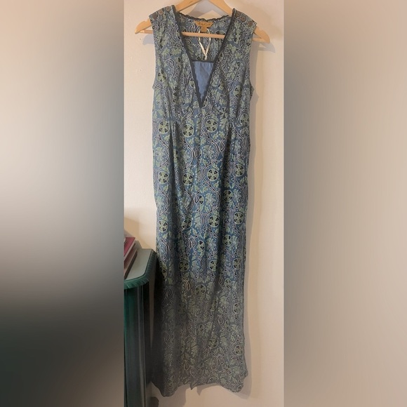 NWOT April Cornell 100% Cotton Scandinavian Floral Blue & Green Jumpsuit Sz XS - Picture 1 of 9